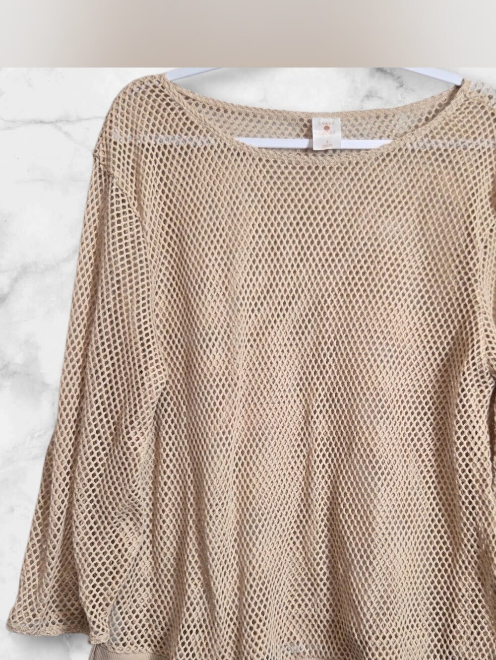 Shade & Shore Lightweight Beige Crochet Knit Top Swim Cover up